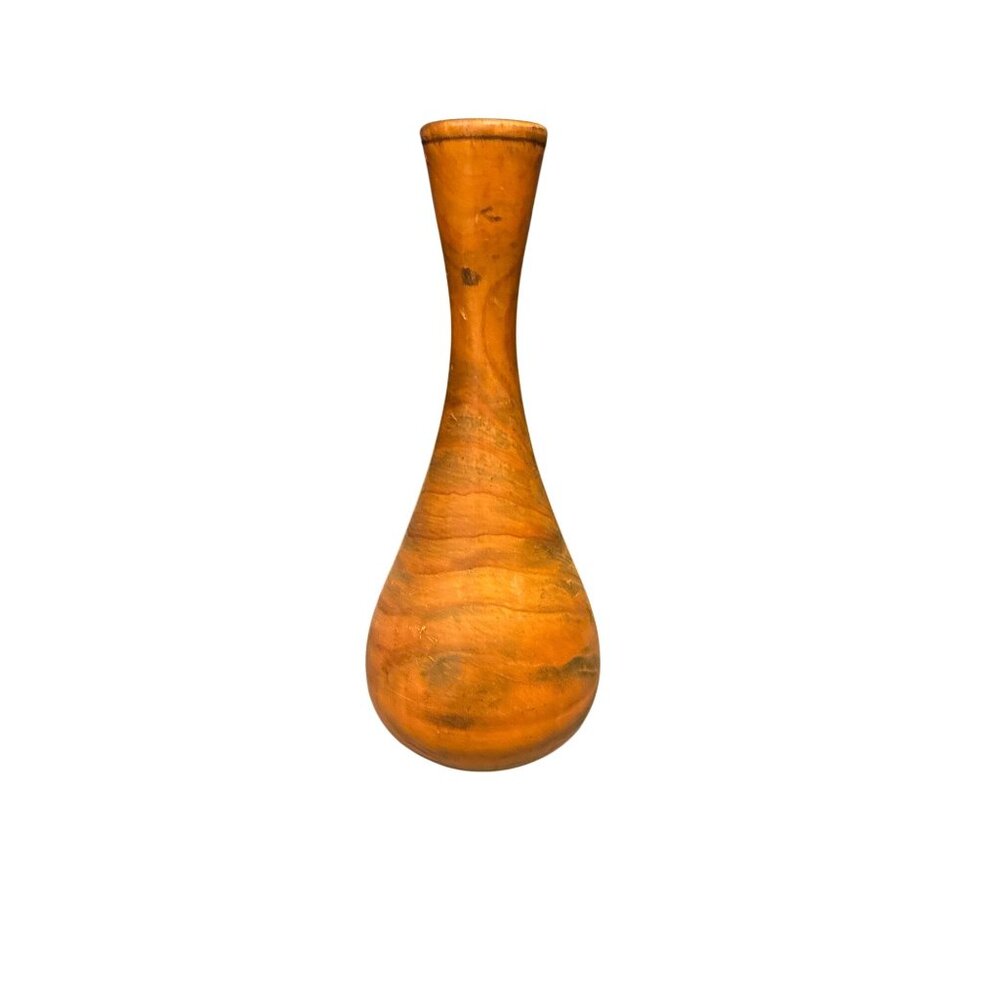 Vintage Handcrafted Wooden Vase With Natural Grain & Rustic Finish - Picture 3 of 9